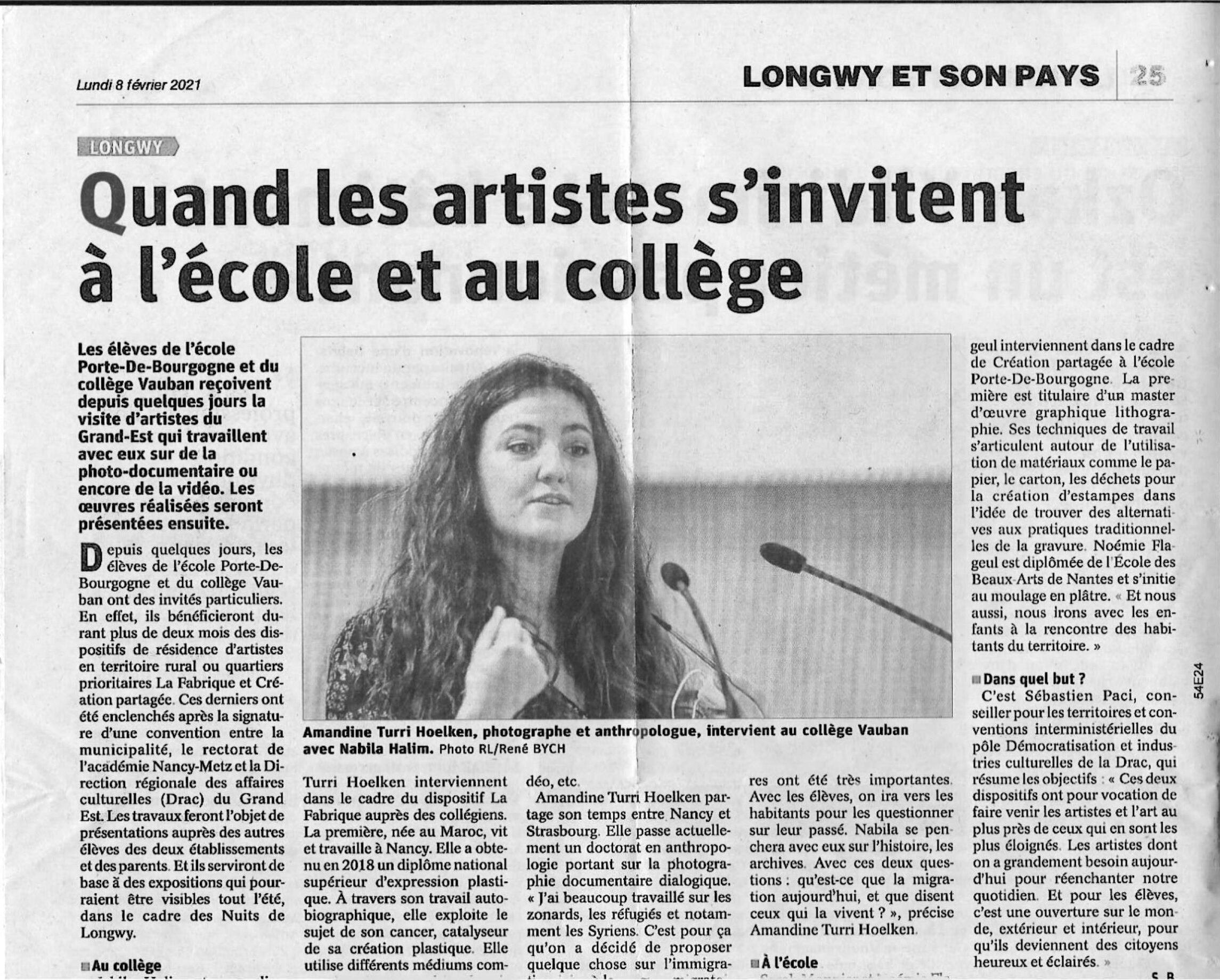 Article de l'Est Républicain sur la résidence "Longwy Vivra !" avec Nabila Halim, 2021