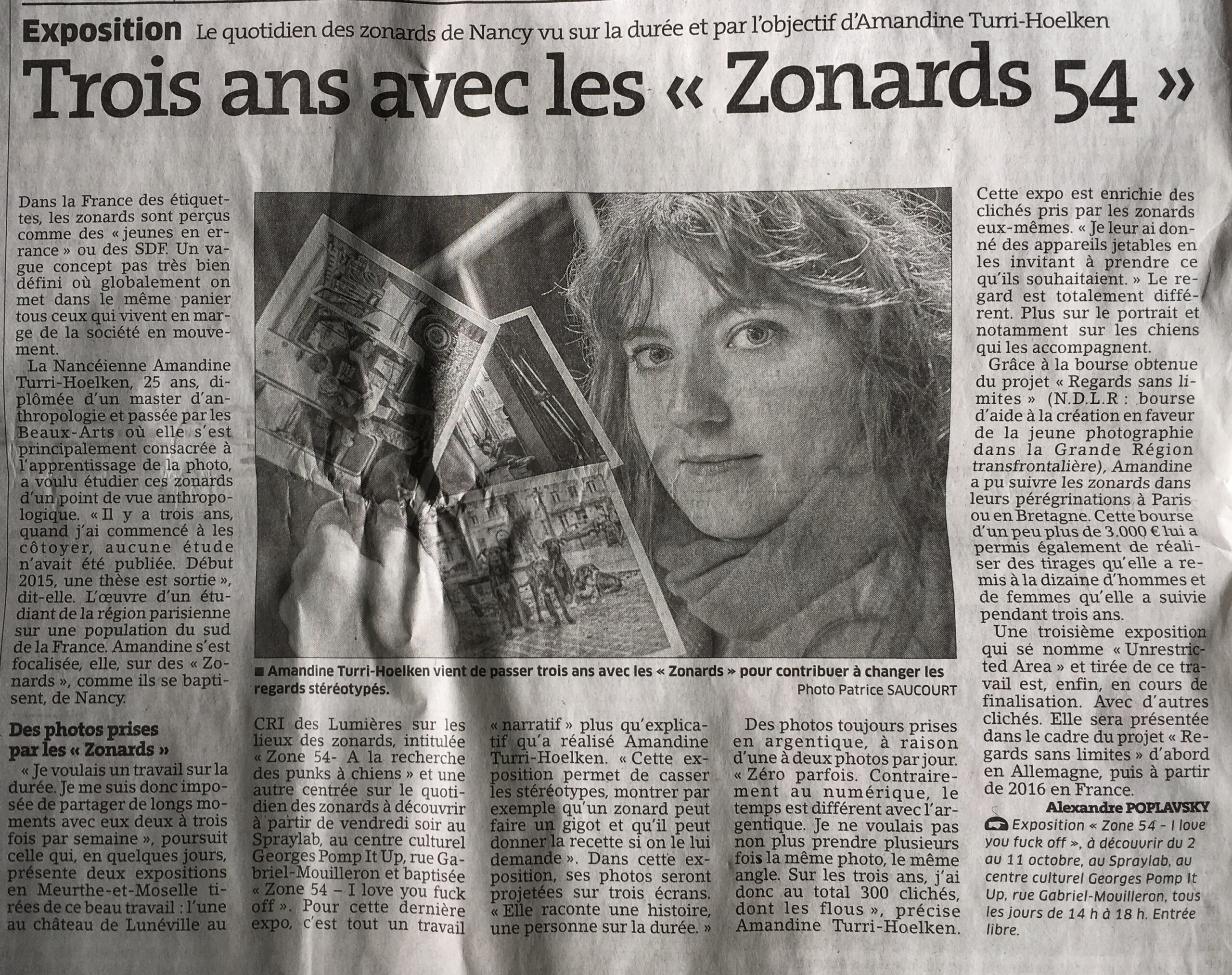 Article de l'Est Républicain, Trois ans avec les "zonards", 2015