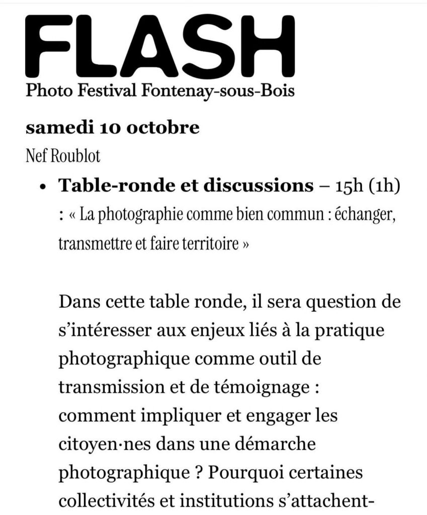 Table-ronde et discussions – 15h (1h) : « La photographie comme bien commun : échanger, transmettre et faire territoire » Collectif POP